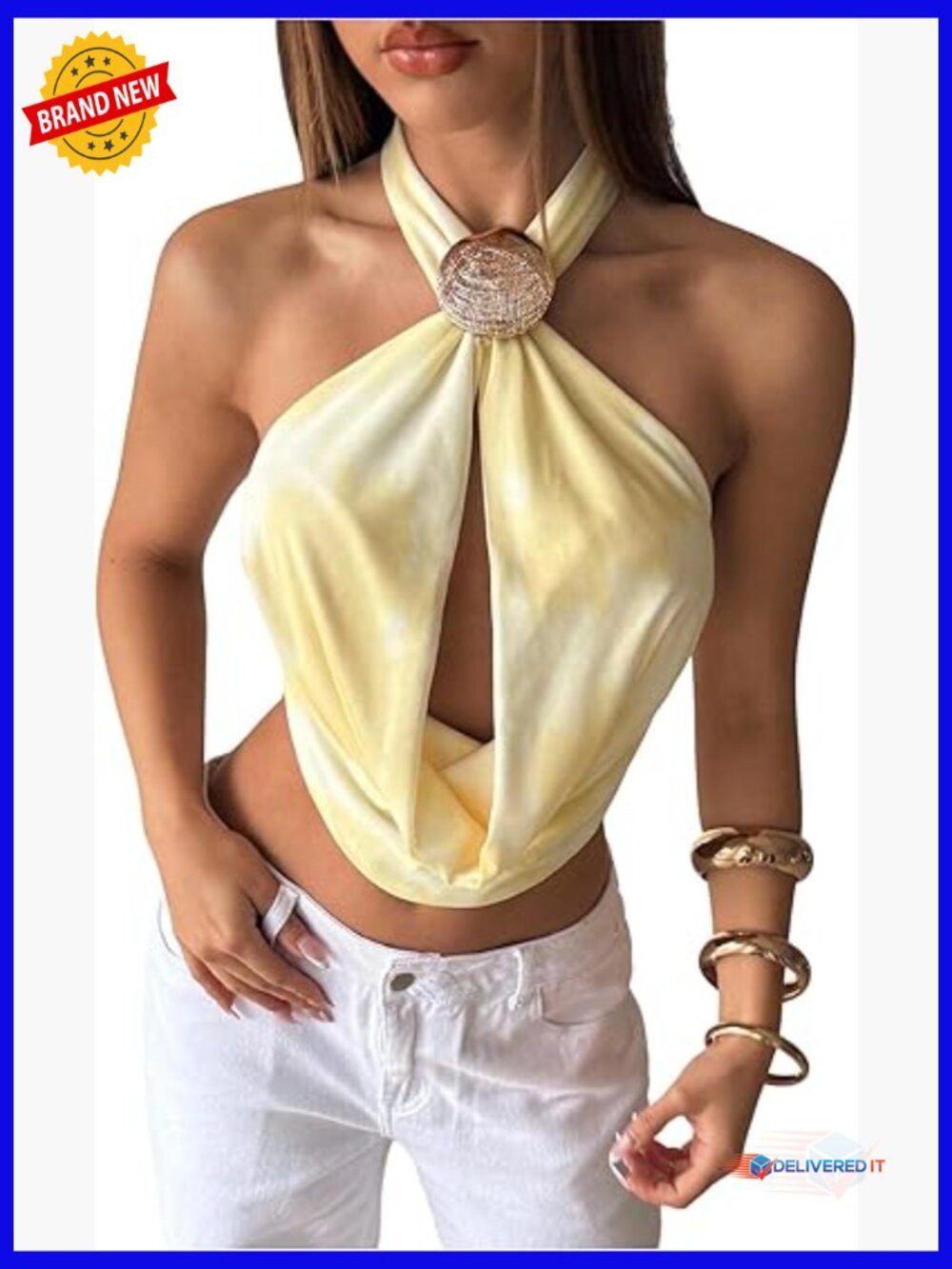 Backless Halter Crop Top Cowl Neck Tie Back Sleeveless Going Out